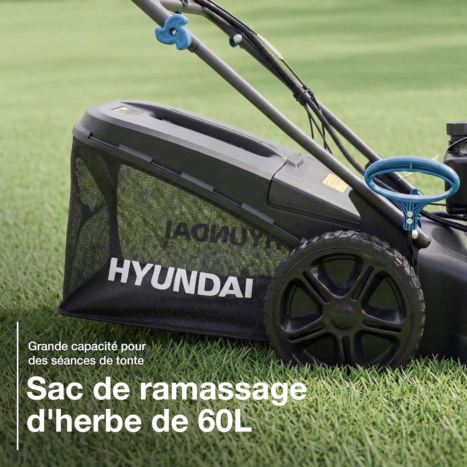 Hyundai - tondeuse thermique autotractée 51cm, moteur 196CC, démarrage électrique, 4-en-1, bac 60L