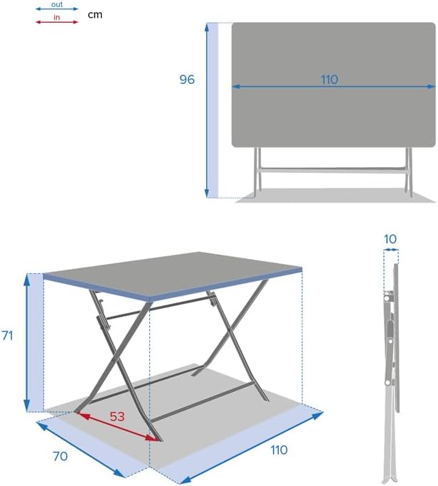 Hespéride - Greensboro - 110x70 cm - Table pliante acier 4 places, traitement epoxy antirouille