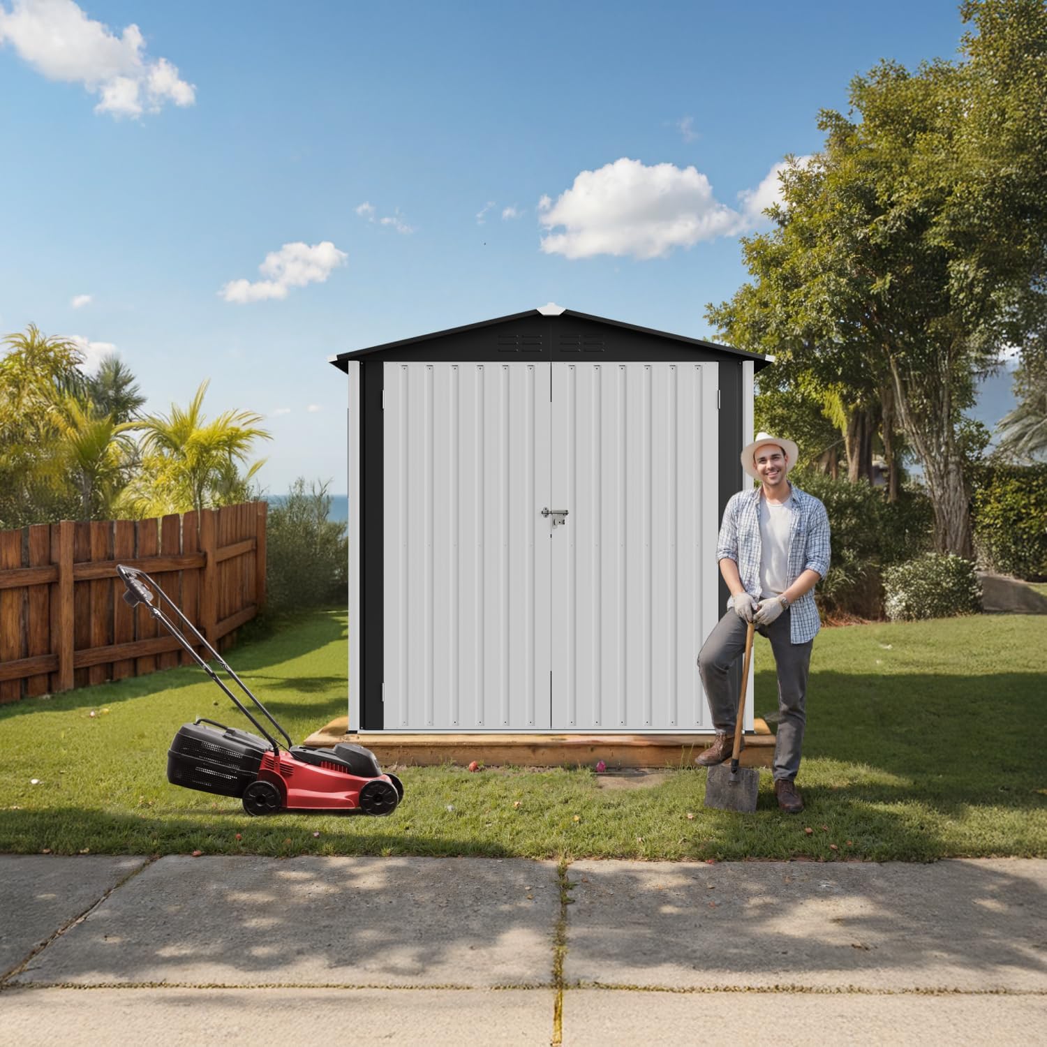 Abri de jardin métal - 185.4x107x180cm - portes larges, usage extérieur
