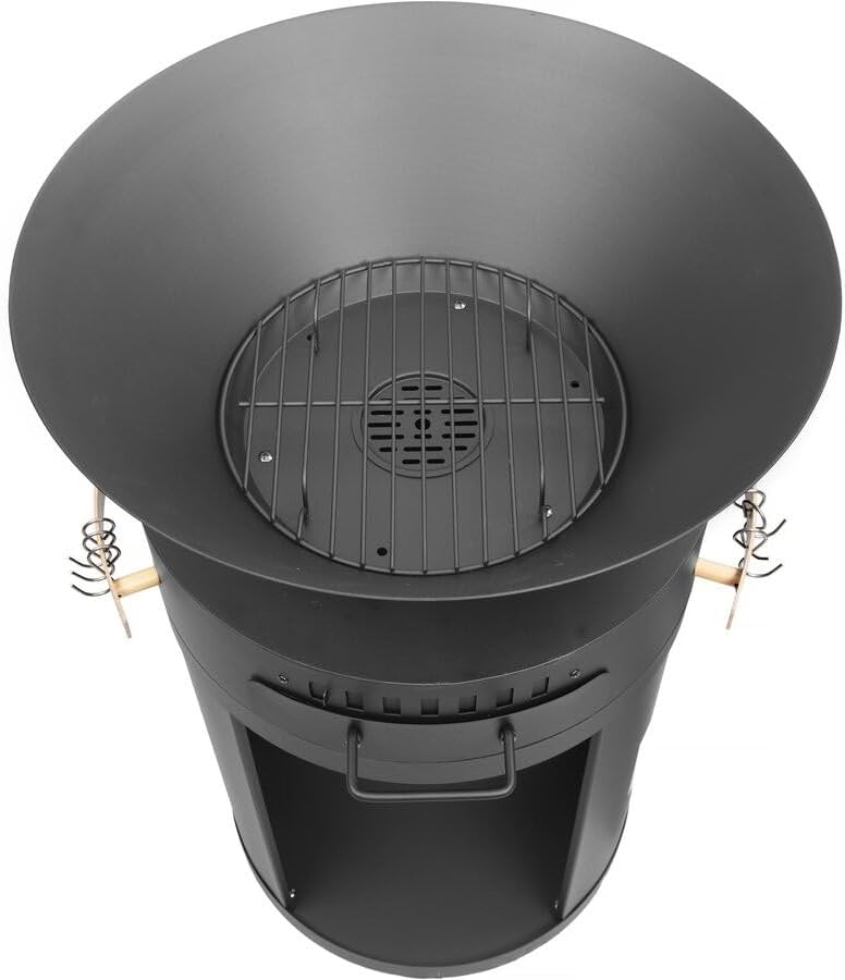 Barbecue plancha brasero charbon/bois, Cesar - 49x49x92cm, noir