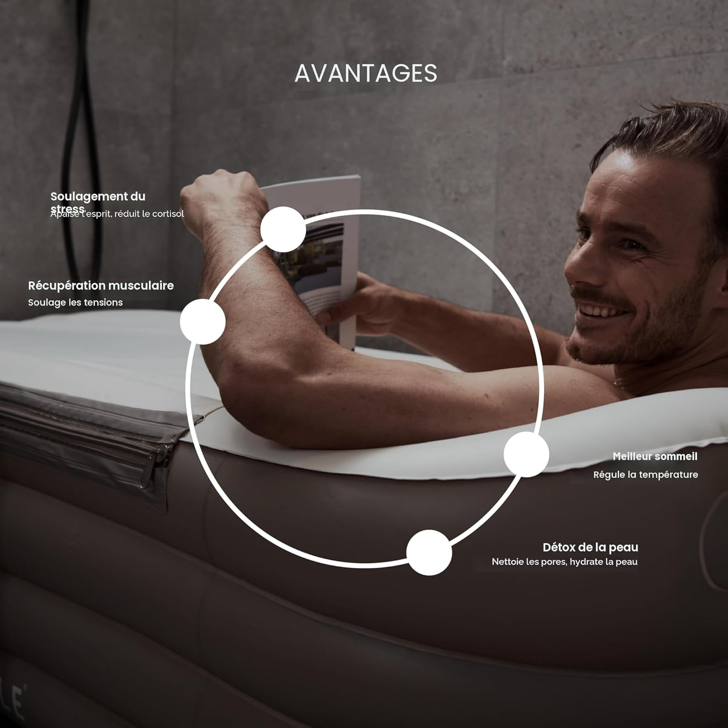 Tubble - Cuzi Spa Ambient Taupe - 255 L - Spa gonflable, massage bulles
