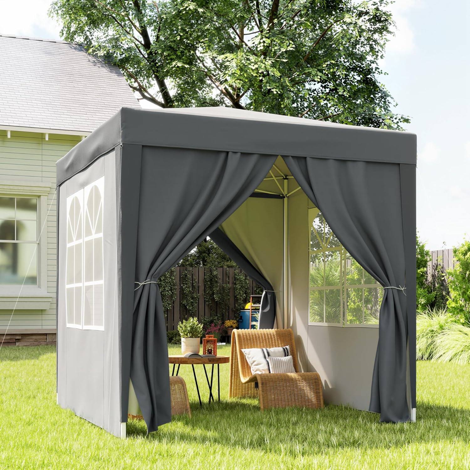 Outsunny Tonnelle de Jardin extérieure 2 x 2 m, tonnelle Pliante Pop-up, réglable en Hauteur, Protection UV, Cadre en Acier, 4 côtés Amovibles, pour Camping, Festival, Plage, Sac de Transport, Gris