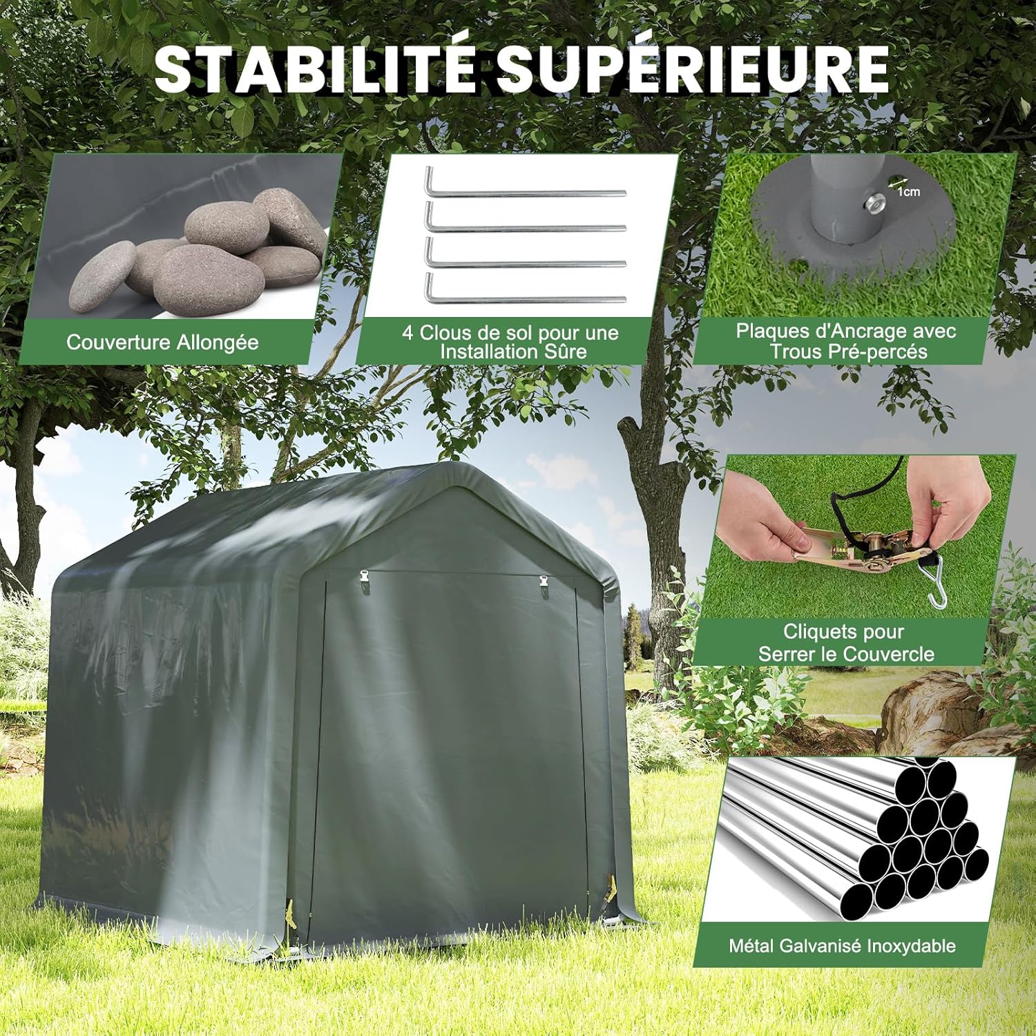 GOPLUS - abri extérieur série standard - 195x240x214 cm - imperméable, porte enroulable, anti-vent