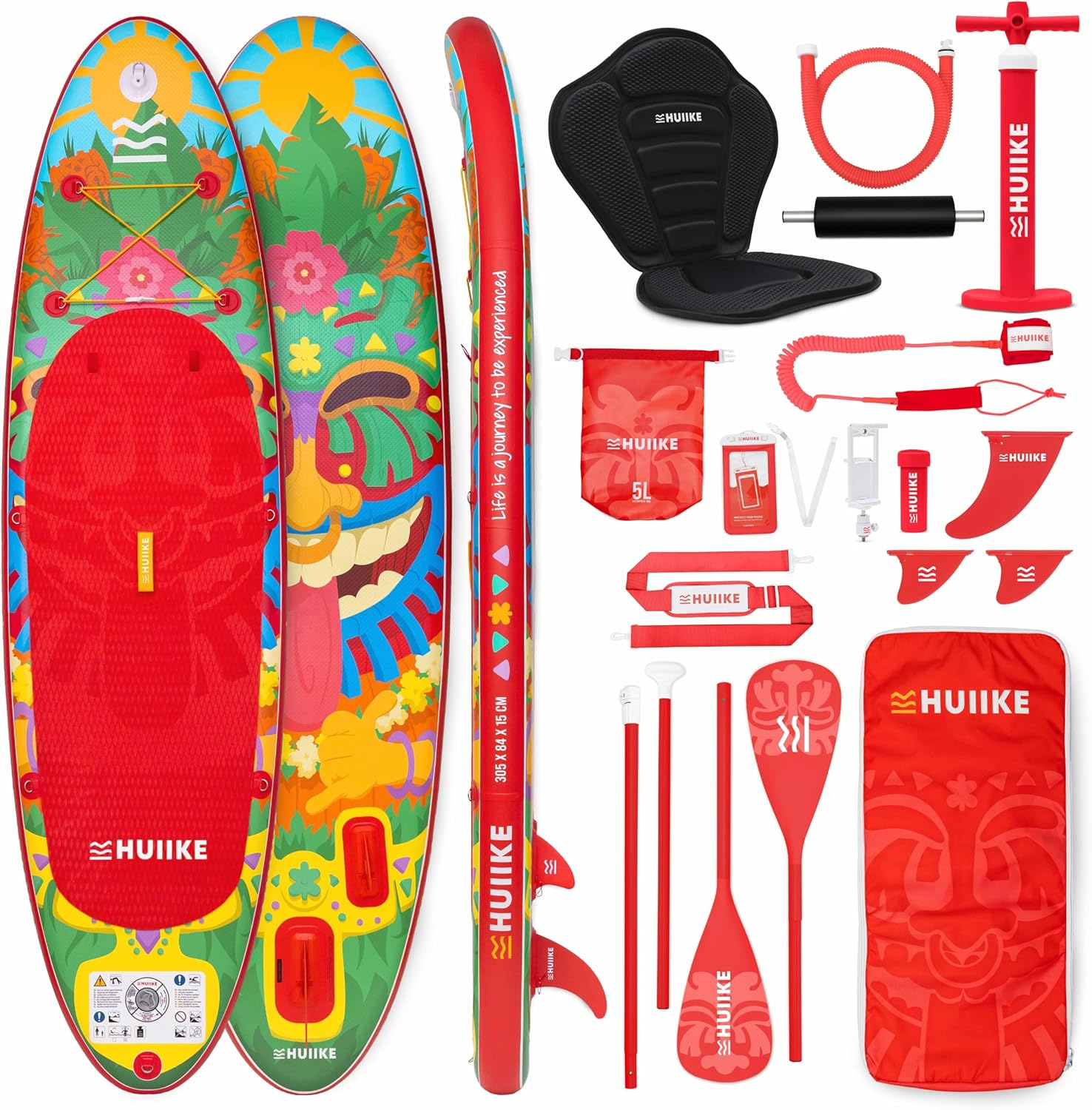 HUIIKE Paddle Gonflable Adulte avec Accessoires Inclus, Pagaie, Ailerons, Pompe. Planche de Stand Up Paddle Grande Stabilité et Résistance. 305 x 84 x 15 cm, Jusqu'à 130 kg