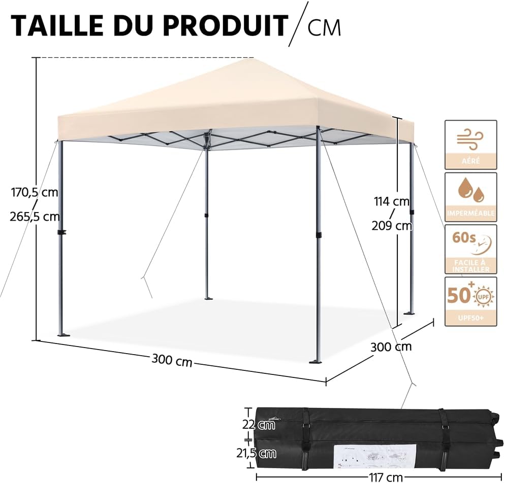 Yaheetech - Tonnelle pliante 3x3m - avec sac, sacs de sable, chevilles