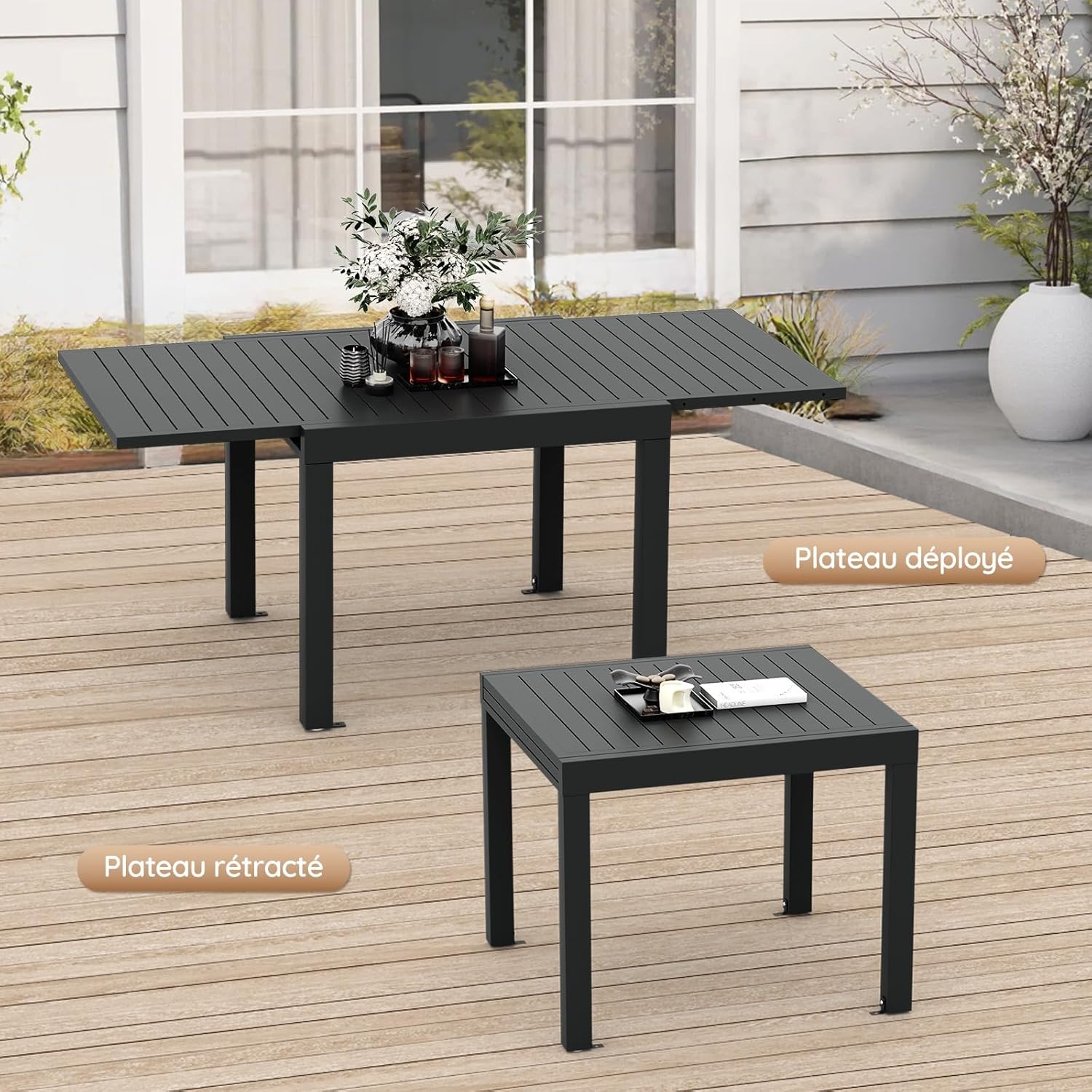 Devoko - Table extensible aluminium - 80/160x80x75 cm - Résistante, gris