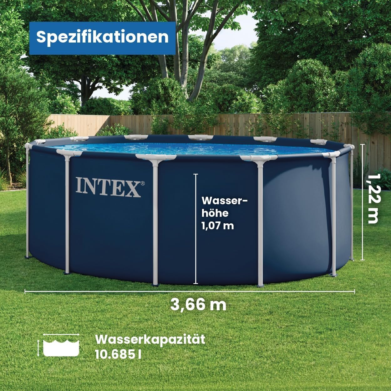 Intex - Piscine cadre métal Marine série - 3,66x1,22m - bâche, échelle, cadres 28930GH