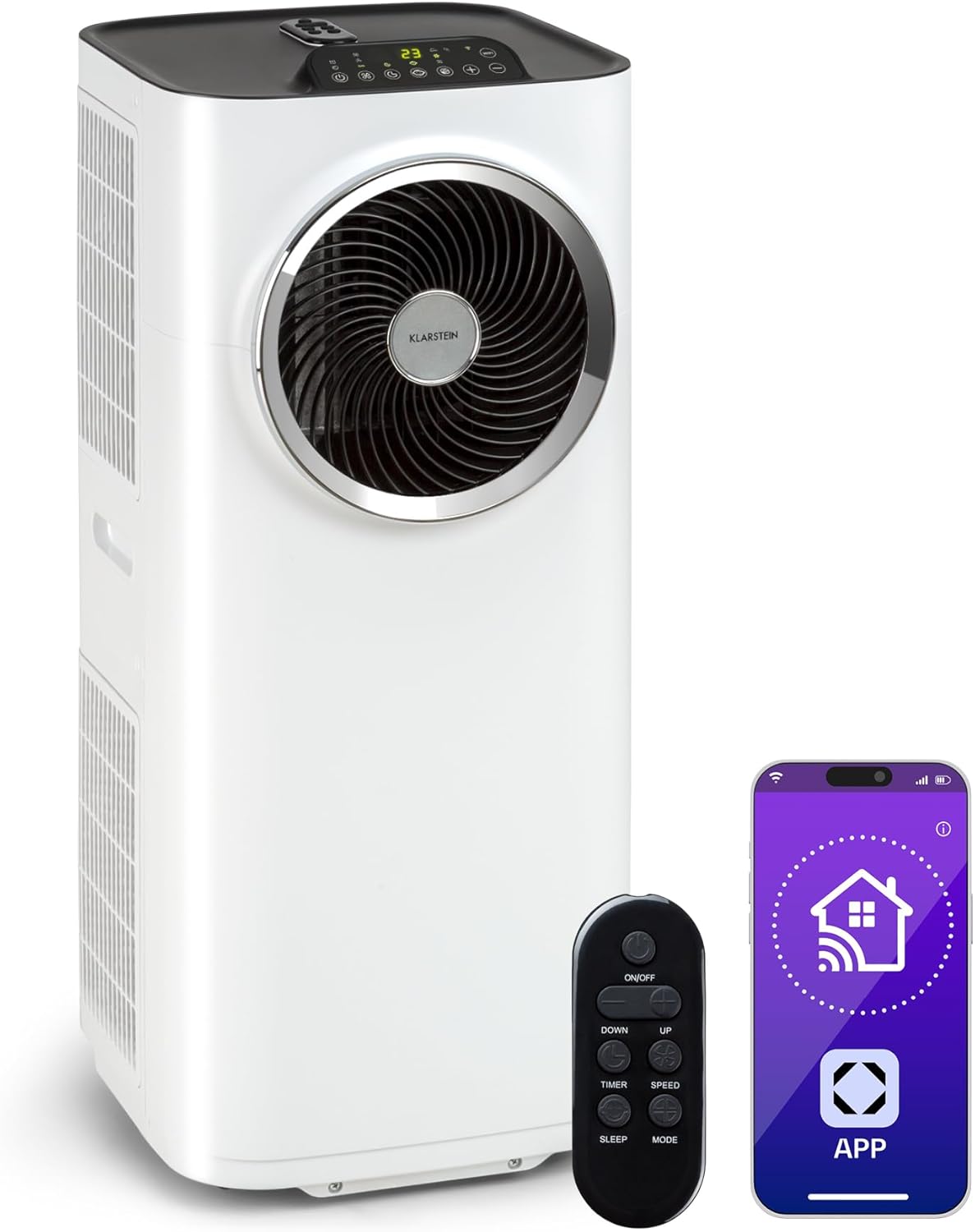 Klarstein Kraftwerk Smart 10K Climatiseur Mobile - 10,000 BTU, 29-49 m², Silencieux 50 dB, App & Alexa, Déshumidificateur 23 l/h, Ventilateur 440 m³/h, Télécommande, Kit Fenêtre Inclus, Blanc