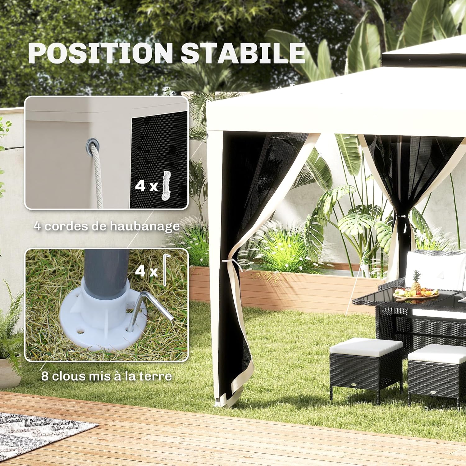 Outsunny - Tonnelle série Barnum - 3x3 m - moustiquaires, double toit, crème