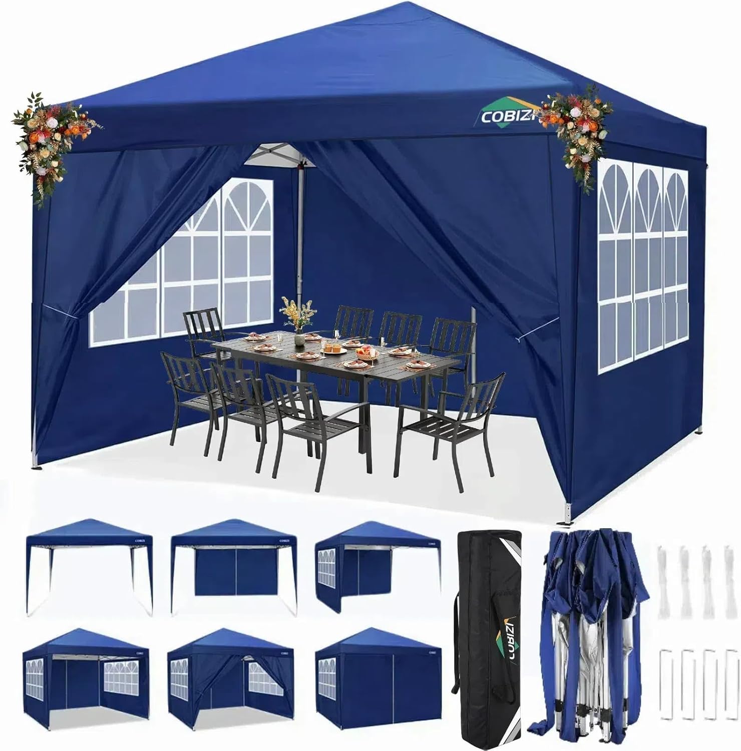 COBIZI - tonnelle de jardin série 3x3m - imperméable, 4 panneaux amovibles