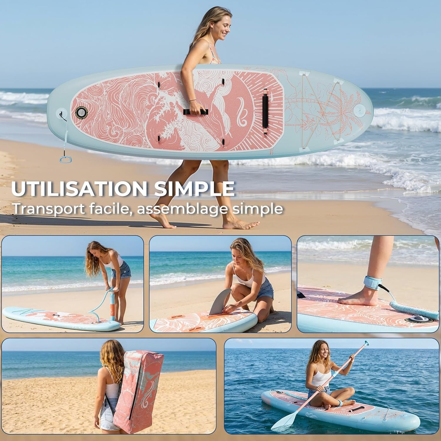 Devoko - Planche de paddle 320cm - 2-en-1, siège, 130kg, surf, pêche, yoga