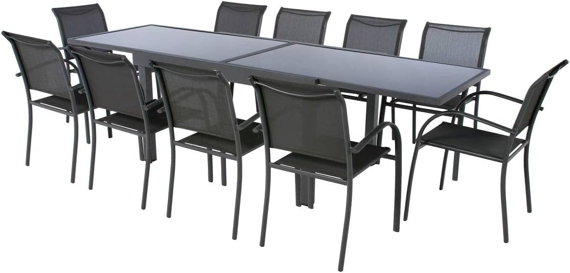 Hespéride - Piazza extensible - 185/245x100 cm - aluminium verre trempé 10 places
