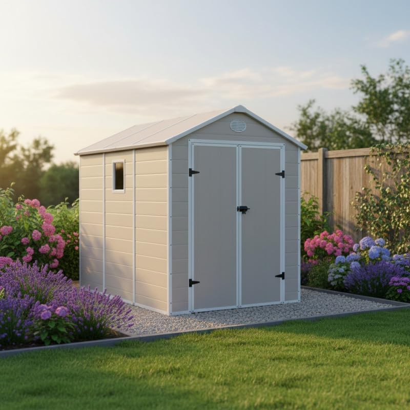 Jôbu - Abri Jardin Résine - 5,32m² - acier, porte double, fenêtre, 226cm