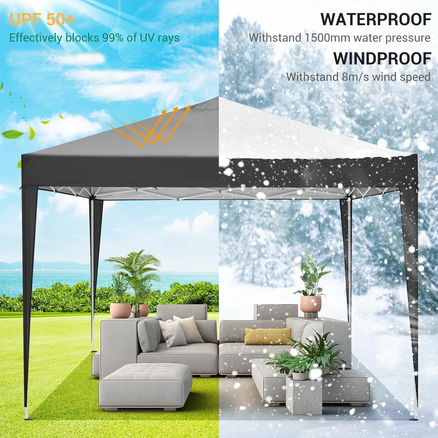 COBIZI - tonnelle jardin pliable 3x3m, 4 pans, imperméable, anti-UV