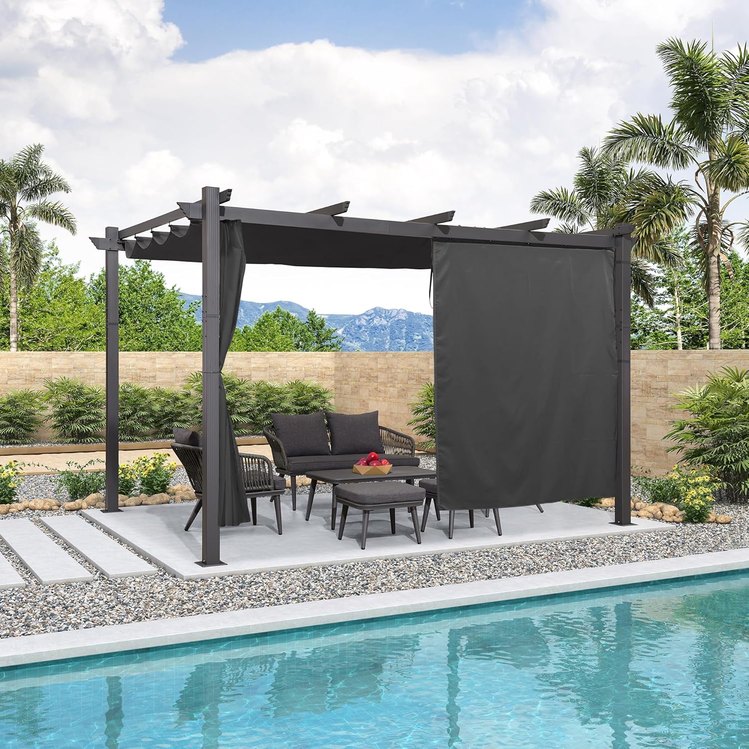 PURPLE LEAF - pergola aluminium série 4x3m rideau toit coulissant gris