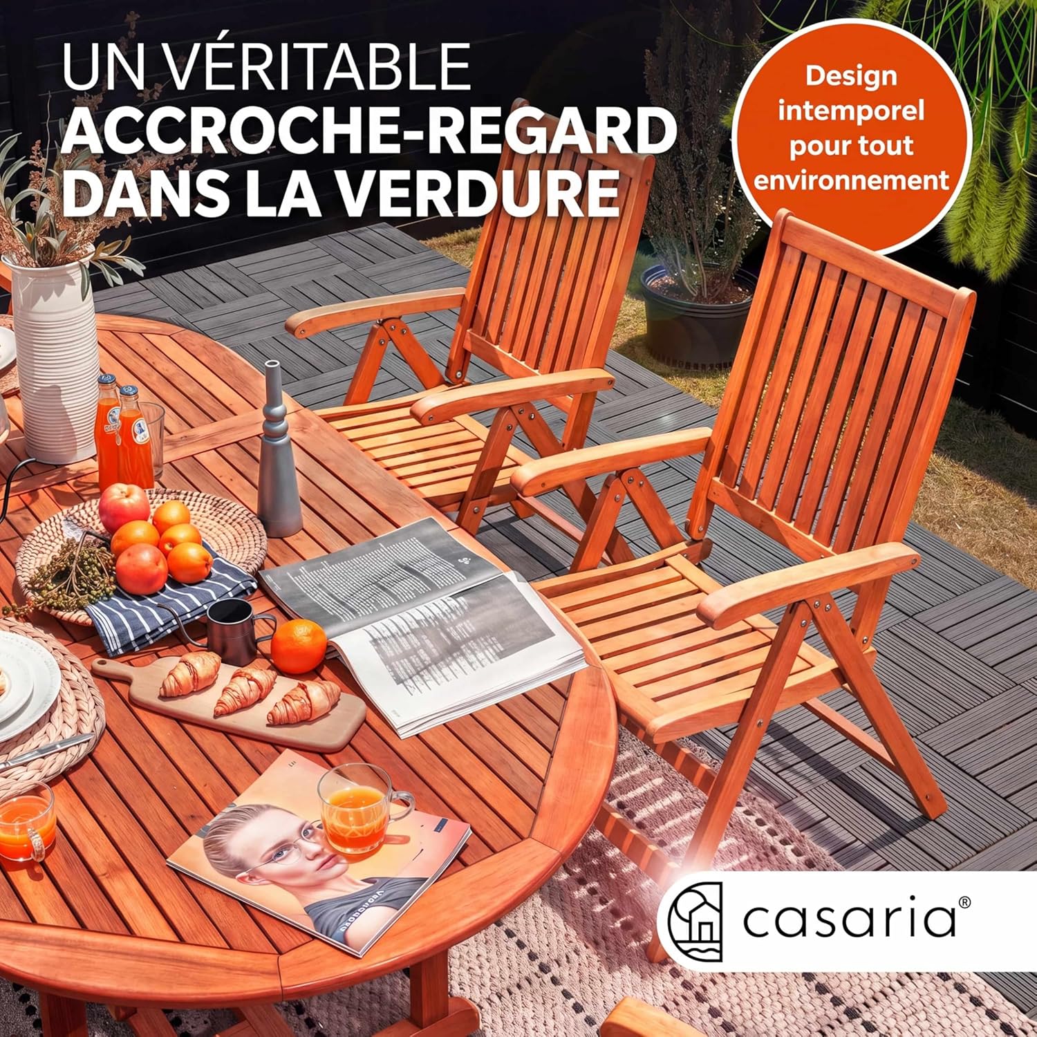 Casaria - Table D Extérieur Alabama - ovale 6 pers. - bois d'eucalyptus, pliante, trou pour parasol