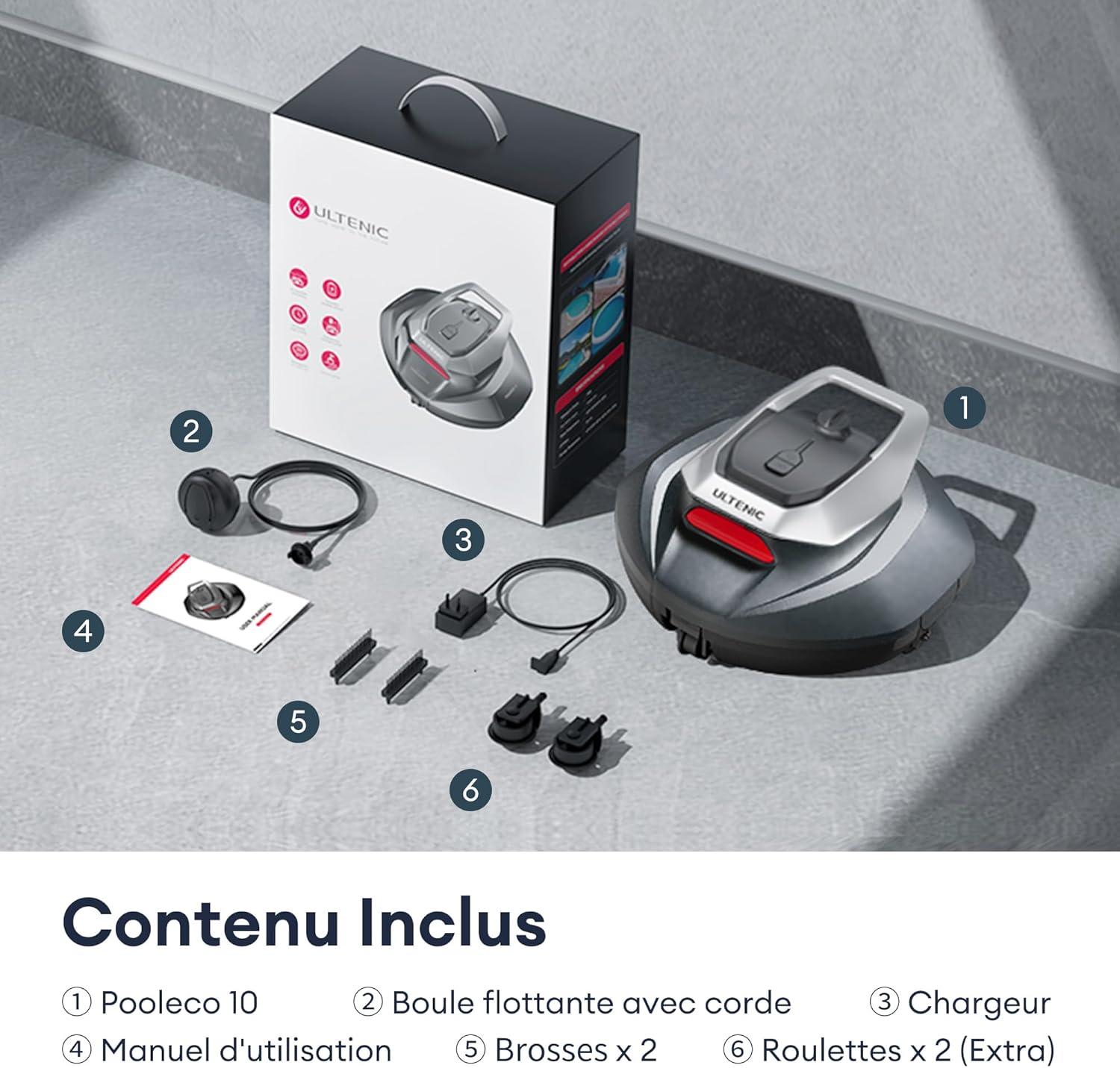 Ultenic Pooleco 10 Robot Piscine, 90Min, 80m², Robot Piscine sans Fil, Auto Stationnement, 3 Heures de Charge Rapide, Conception de Récupération sans Crochet, Convient à Une Large Gamme de Piscines