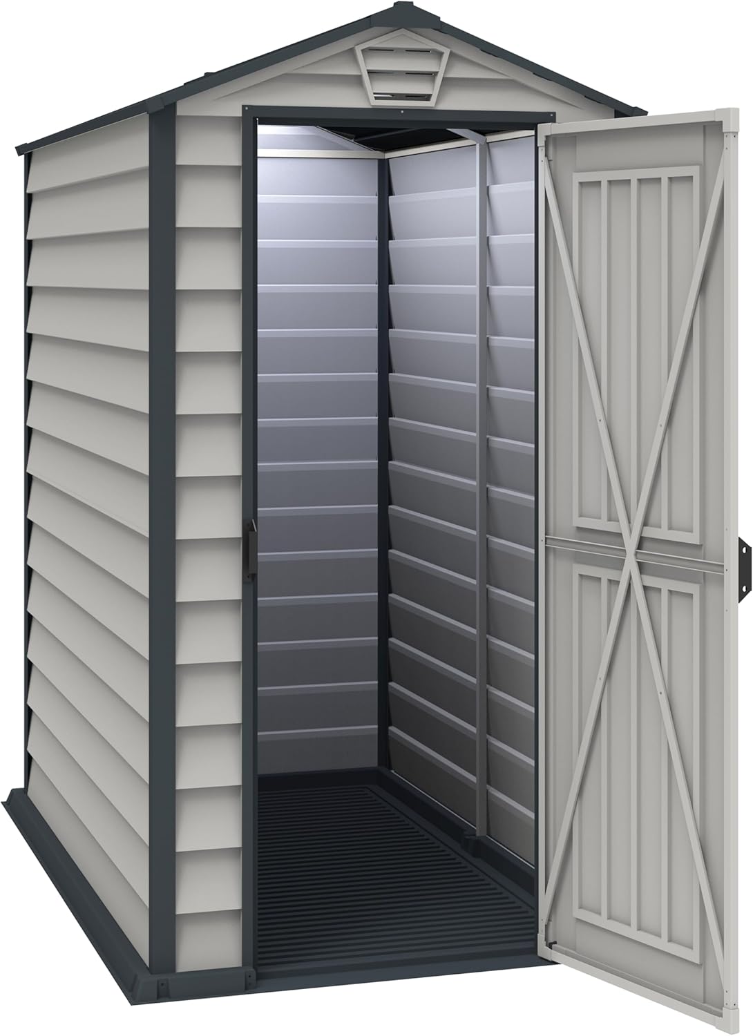 Duramax EverMore 4 x 6 (1.99 m²) Abri de jardin en plastique, solution de stockage extérieur ignifuge et tout temps, avec plancher en plastique, abri en vinyle sans entretien, Adobe & Grey