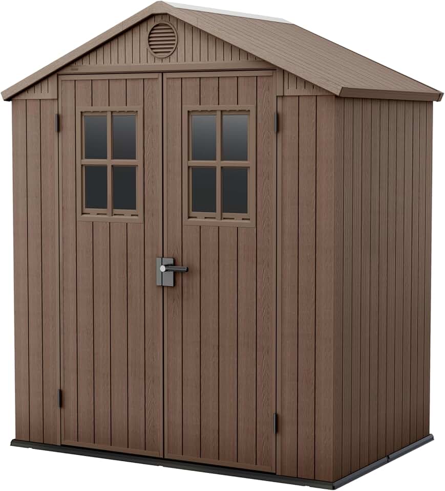 Keter Darwin 6 x 4 Maison de Jardin Effet Bois, Marron, 190 x 122 x 221 H cm