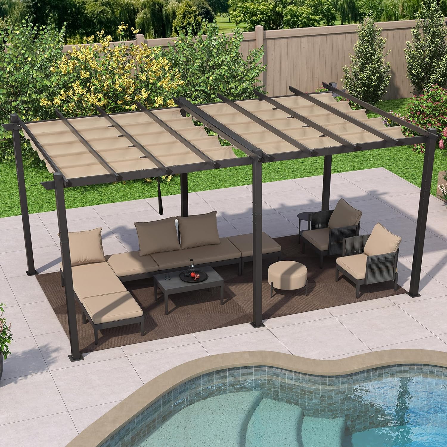 PURPLE LEAF - Pergola aluminium 5,5x3m toit coulissant extérieur