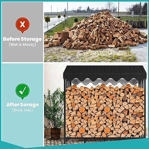 Himimi® Range-bûches d'Extérieur avec Housse de Protection Intégrée, 185 x 70 x 185 cm, Capacité 2,4 m³