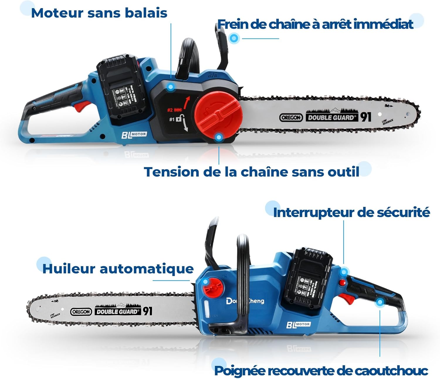 Dong Cheng - Tronçonneuse sans fil 40V - 38 cm - Moteur brushless, 2 batteries 4 Ah