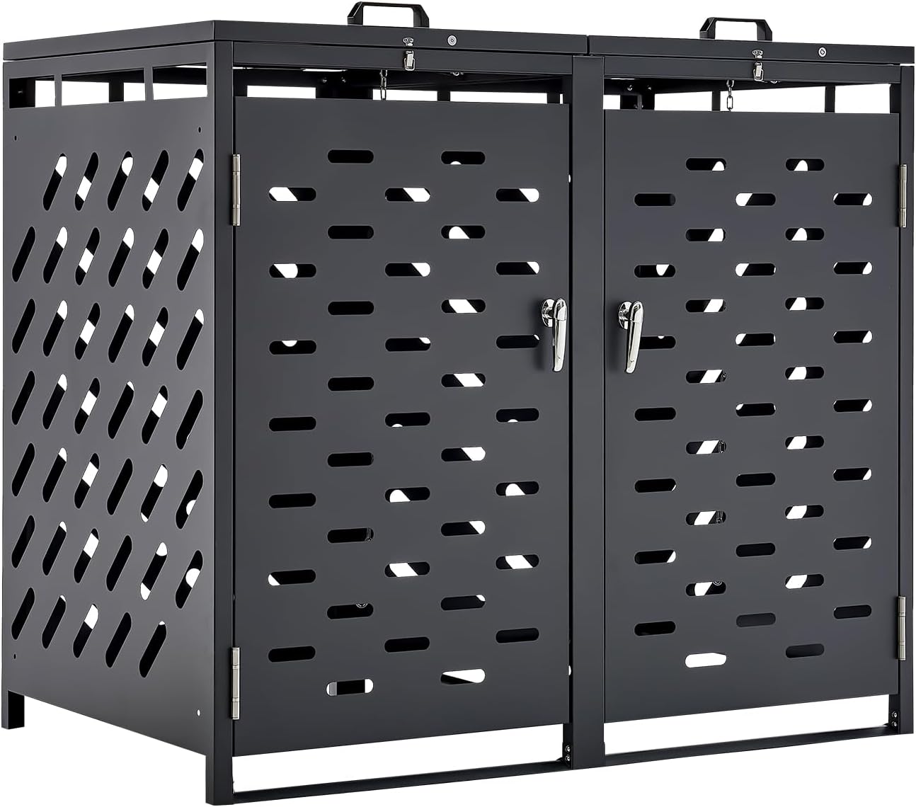 VEVOR Abri pour poubelles, 2 x 240 L, Rangement pour poubelles Horizontal, avec Couvercle à chaîne, boîte de Rangement à poubelles d'extérieur, étanche et verrouillable, pour Jardin, Cour et terrasse