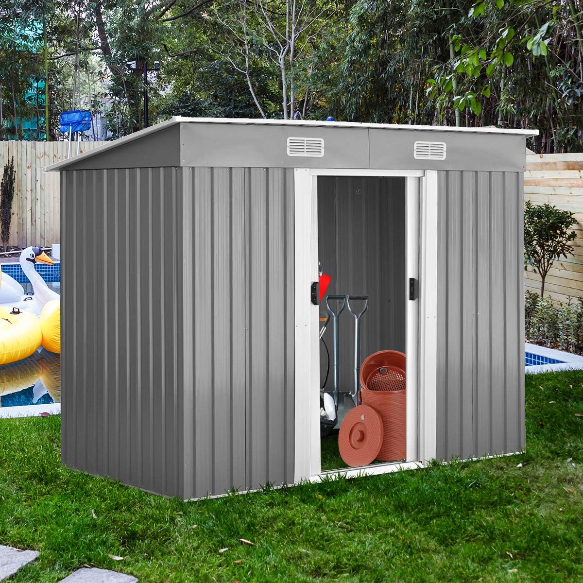 COSTWAY - abri de jardin extérieur, 238x131x181 cm, 2 portes coulissantes