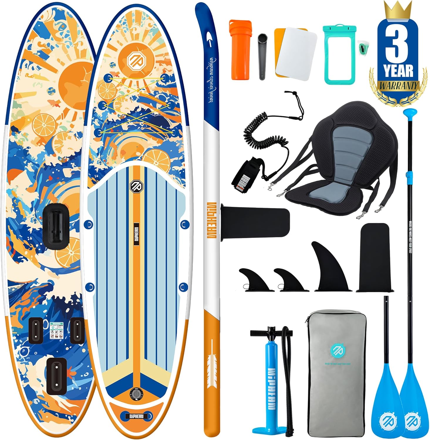 Niphean - Stand Up Paddle Gonflable 320cm - 200kg, 2 personnes, siège