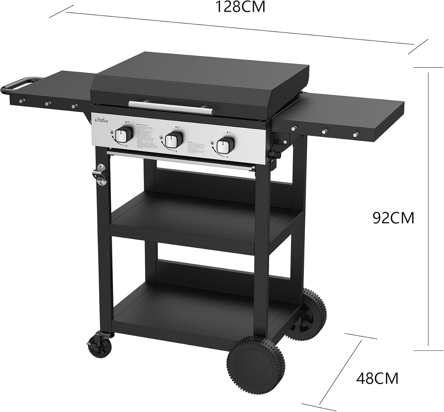 BIGHORN - Plancha gaz 3 brûleurs avec chariot, couvercle - 7,2 kW
