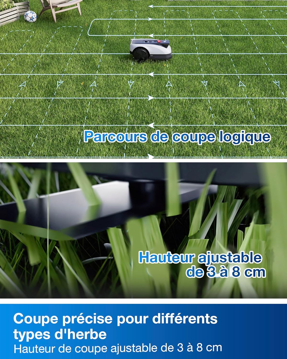ECOVACS - robot tondeuse série O800 - 800m² - RTK+Lidar, cartographie avancée, passages 0,7m, bordures précises - Goat O