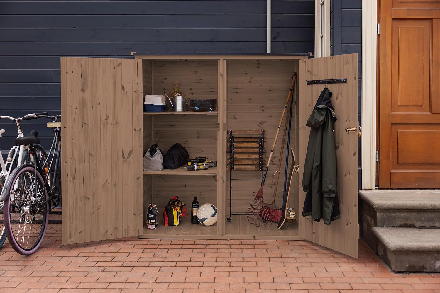 Upyard Abri de Jardin en Bois Naturel - Cabine de Rangement Extérieur - Cabane à Outils avec Système D'étagères 149x78x164 cm, Imprégné