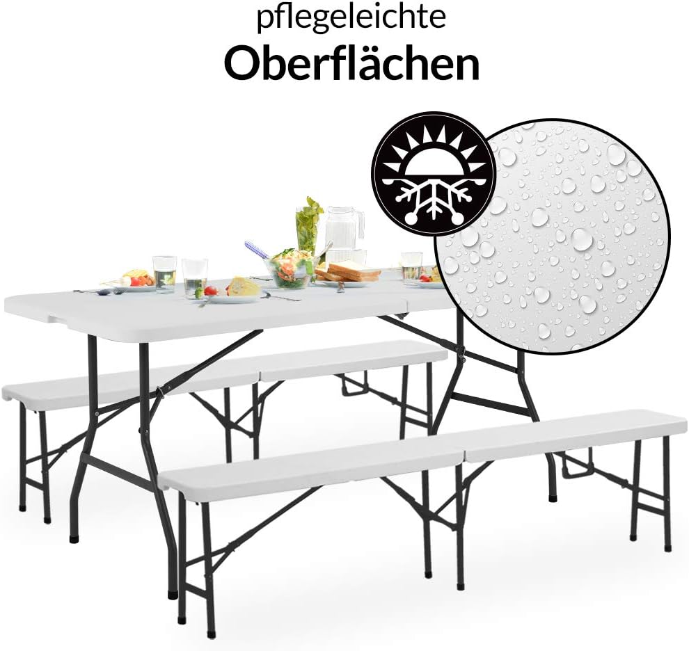 CASARIA - Ensemble table pliante, 180 cm, 2 bancs, 8 pers. terrasse