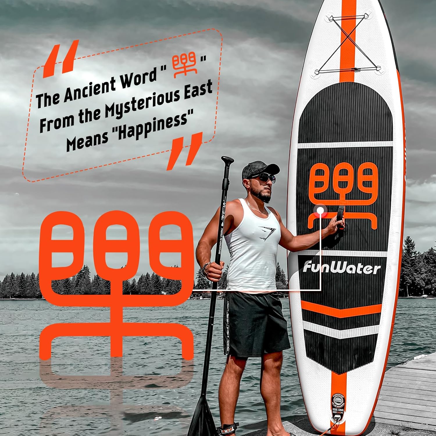 FunWater - SUP Gonflable Débutant/Famille - 320cm - Antidérapant EVA, pack complet