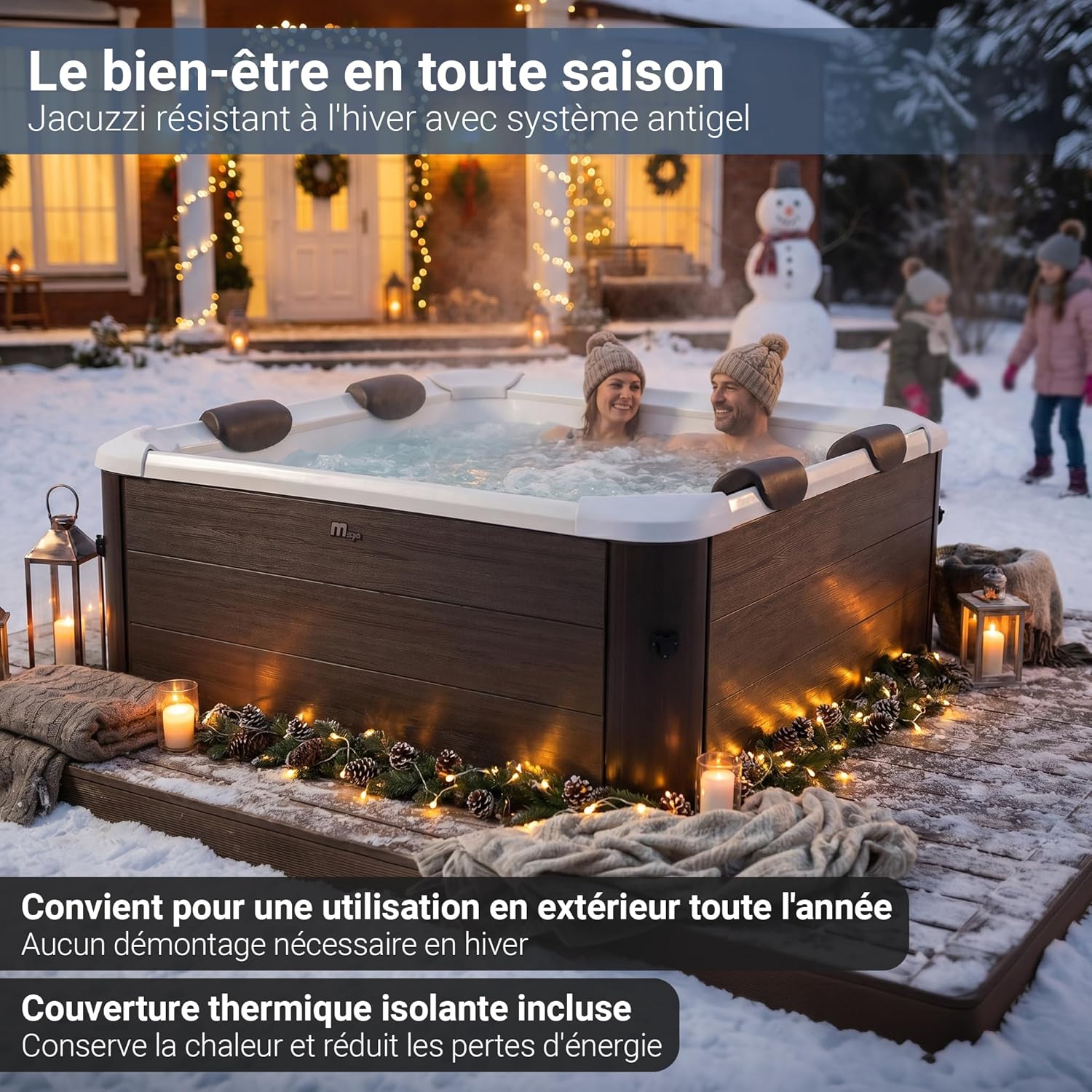Miweba - MSpa Tribeca - 160x160x65 cm - Spa rigide, contrôle app, 6 pers, 120 buses, hiver résistant MSpa-TRIBEX