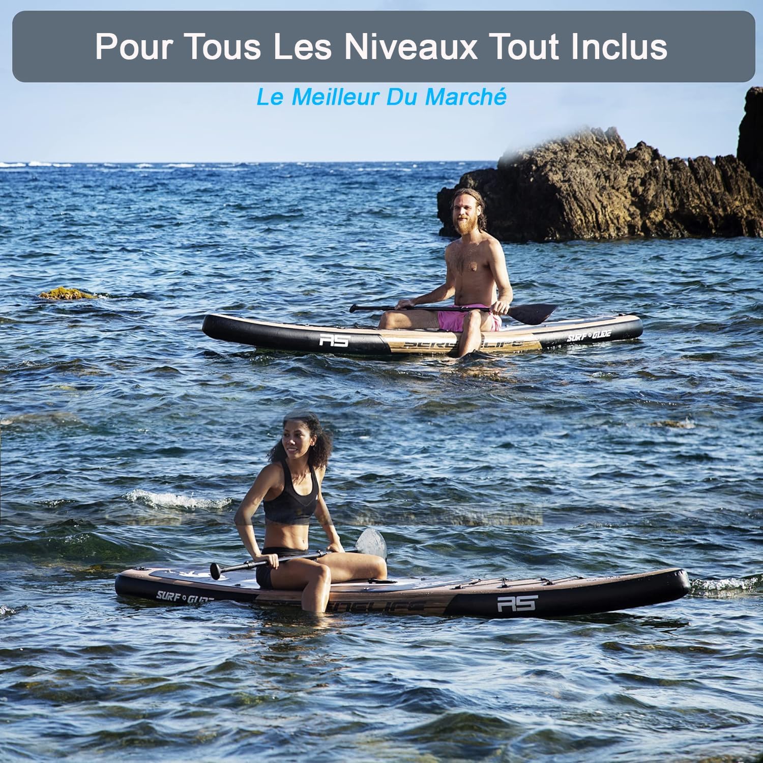 SereneLife Stand Up Paddle Gonflable Adulte 6” – Planche de Paddle avec Accessoires Sup, Sac de Transport, Pont Antidérapant, pour Mer, Lac, Rivière