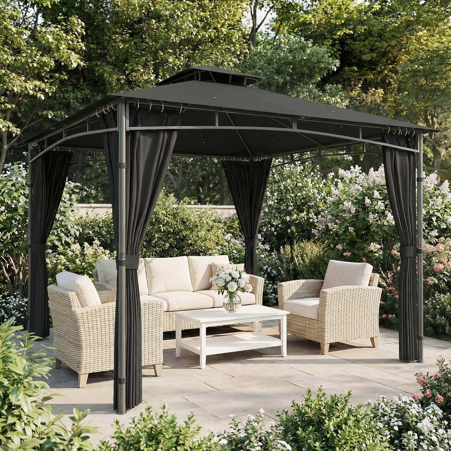 Outsunny - Pavillon Jardin Série 3x3m, toit rétractable, UV50+, Ø48mm