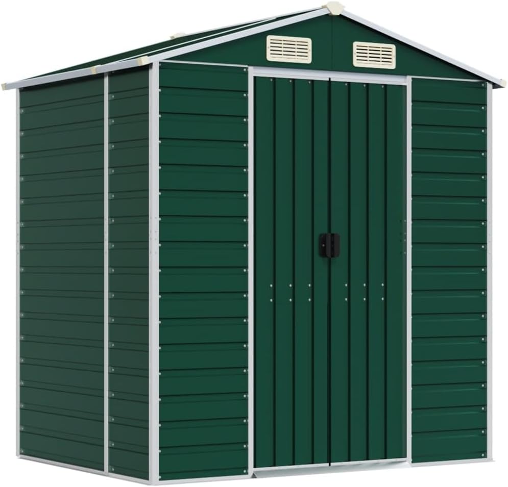 vidaXL - Abri de jardin - 191x130x198 cm - acier vert, toit incliné
