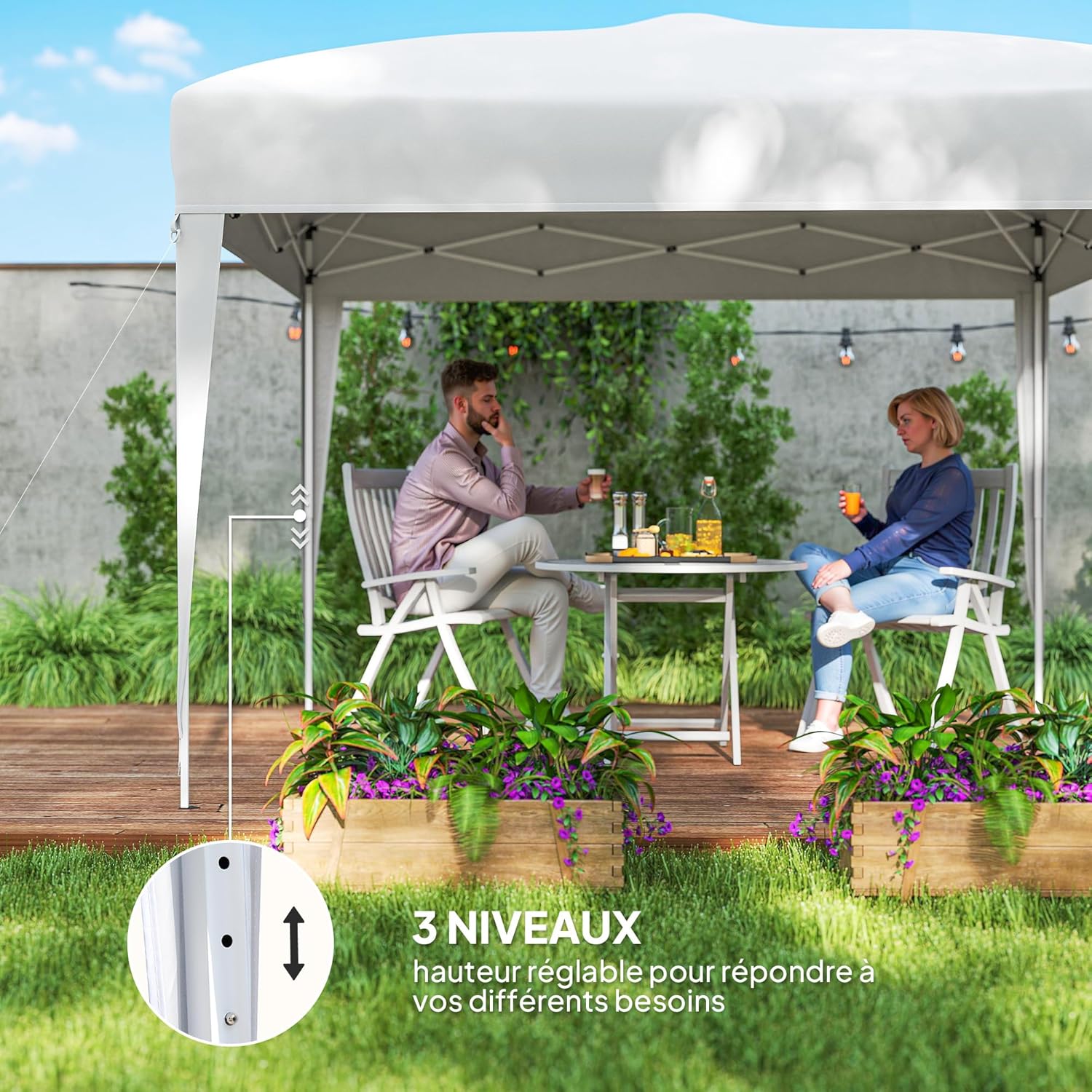 Outsunny - Tonnelle pliante série Pop Up 3x3m, anti-UV, sac transport, acier/oxford, blanc