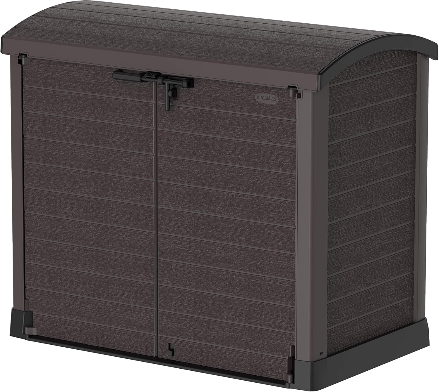 Duramax Cedargrain StoreAway 1200L Abri de jardin en plastique / couvercle arc, Abri pour poubelles, Cache poubelles, Coffre de poubelle, Idéal pour les 2x 240L poubelles, 145x85x125 cm, Marron