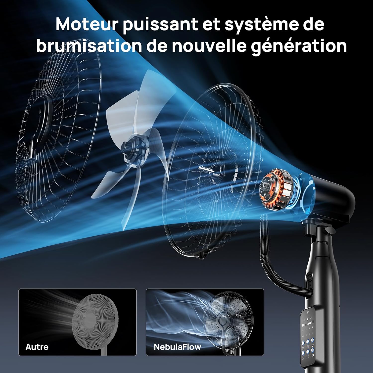NebulaFlow - Ventilateur Brumisateur Amélioré - réservoir 4L, oscillant, 5 vitesses, minuterie, télécommande, 7,5h
