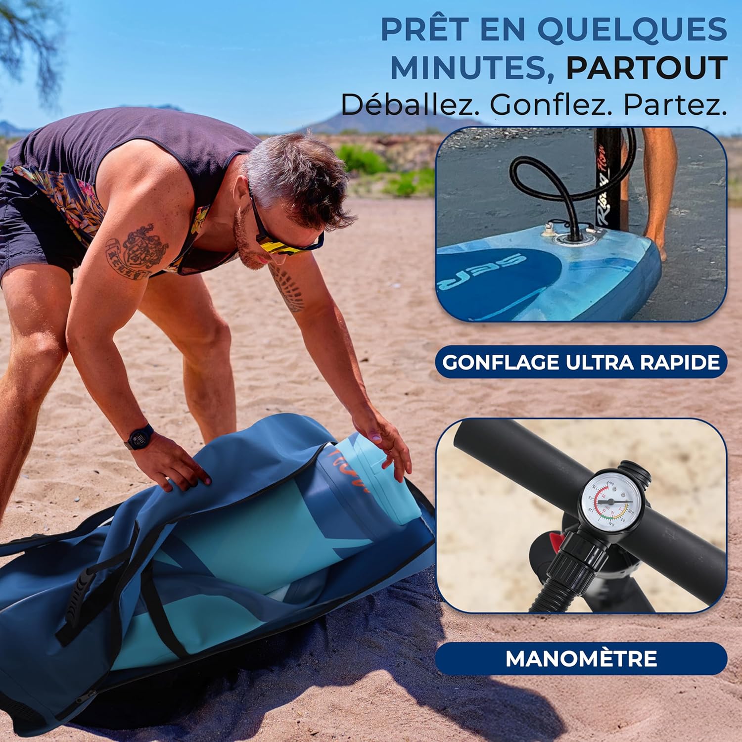 SereneLife - Paddle gonflable adulte 6” - accessoires, sac, pont antidérapant - SLPDS6