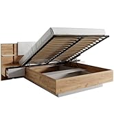 Vente-Unique Canapé rabattable et tables de chevet 160 x 200 cm avec LED Couleur : Naturel et Blanc...