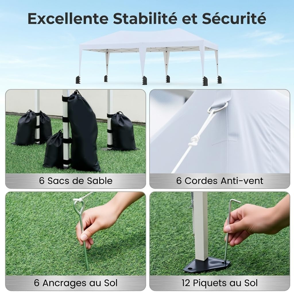 GOPLUS - Tonnelle pliante 3x6m - waterproof, protection UV, sac roulette
