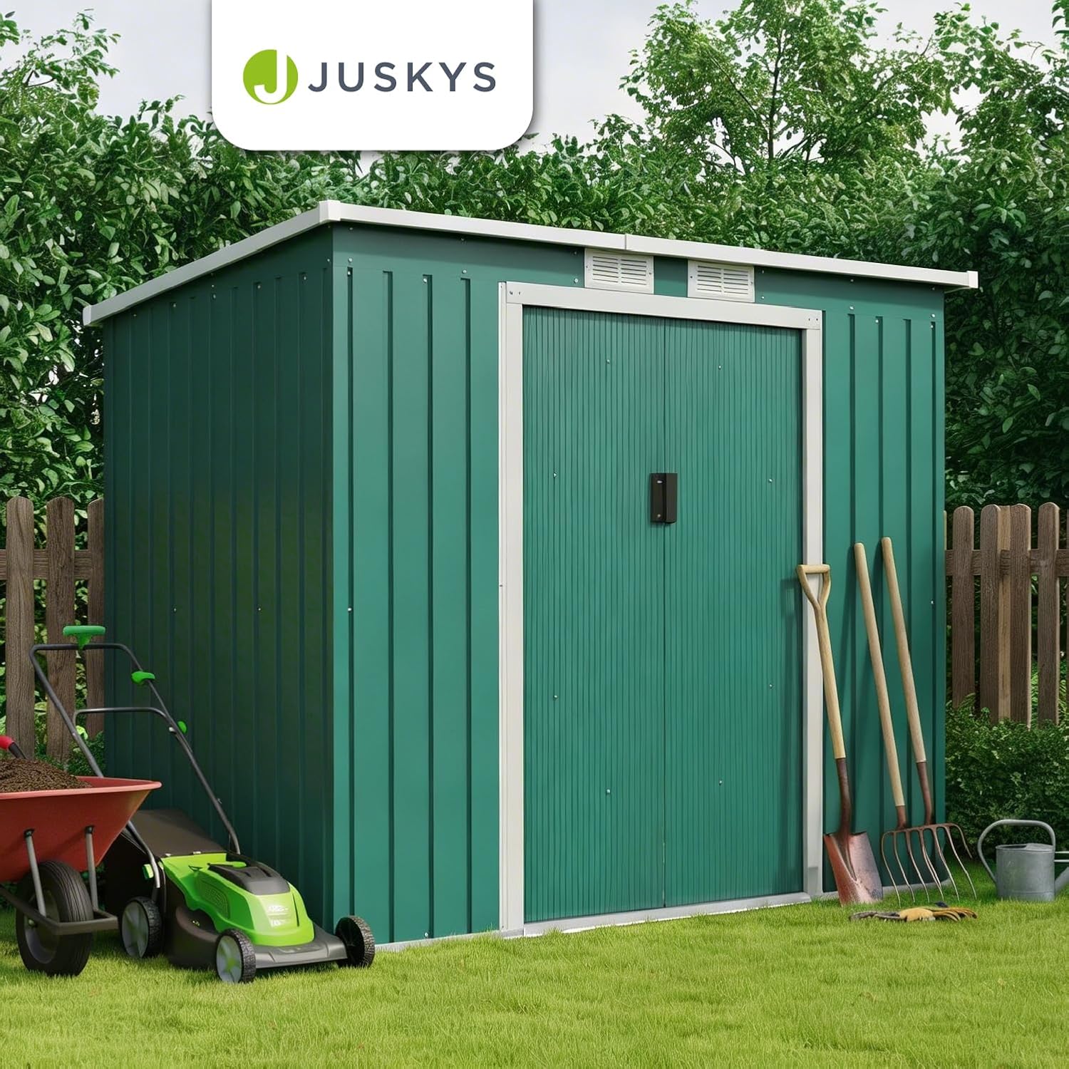 Juskys - abri de jardin métal série M - 213x130x173 cm - toit en pente, porte coulissante, fondation