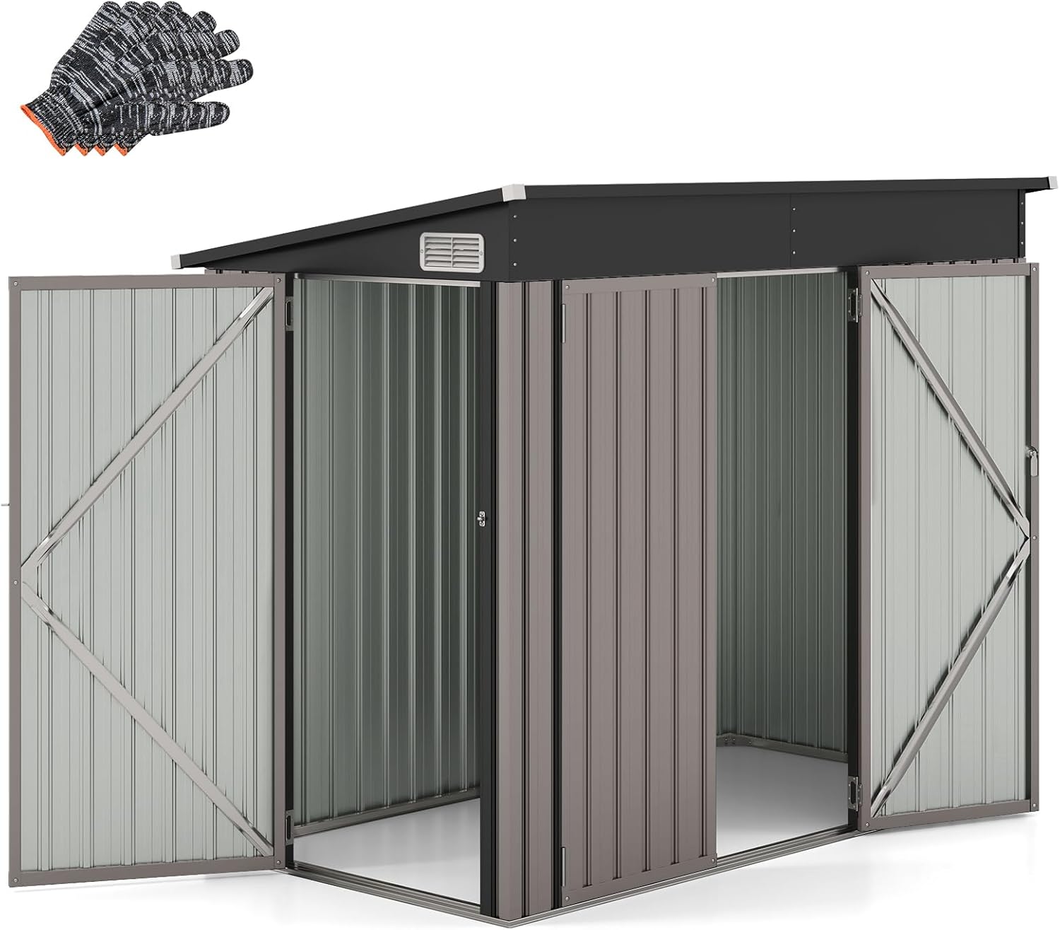 COSTWAY - Abri jardin métal 2,6㎡ - porte clé, aération, toit pente