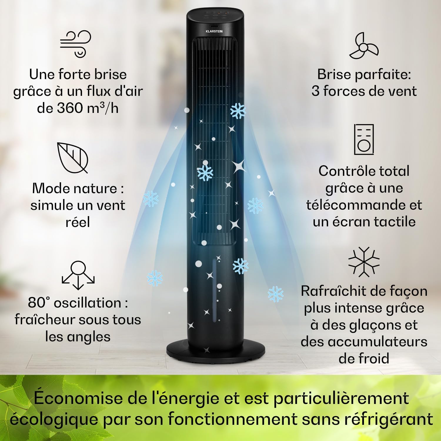 Klarstein - Rafraîchisseur d’air 5-en-1, 360m³/h, 50W, ioniseur, mode nuit