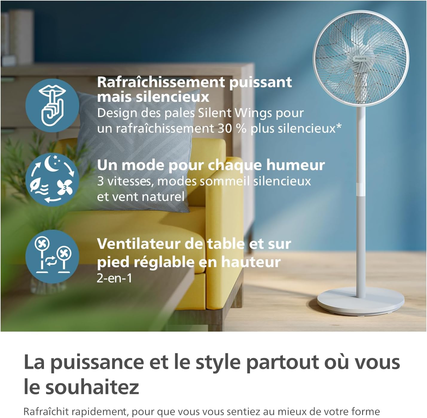 Philips - Série 2000 - ventilateur sur pied, 19 dB, SilentWings, CX2550/00