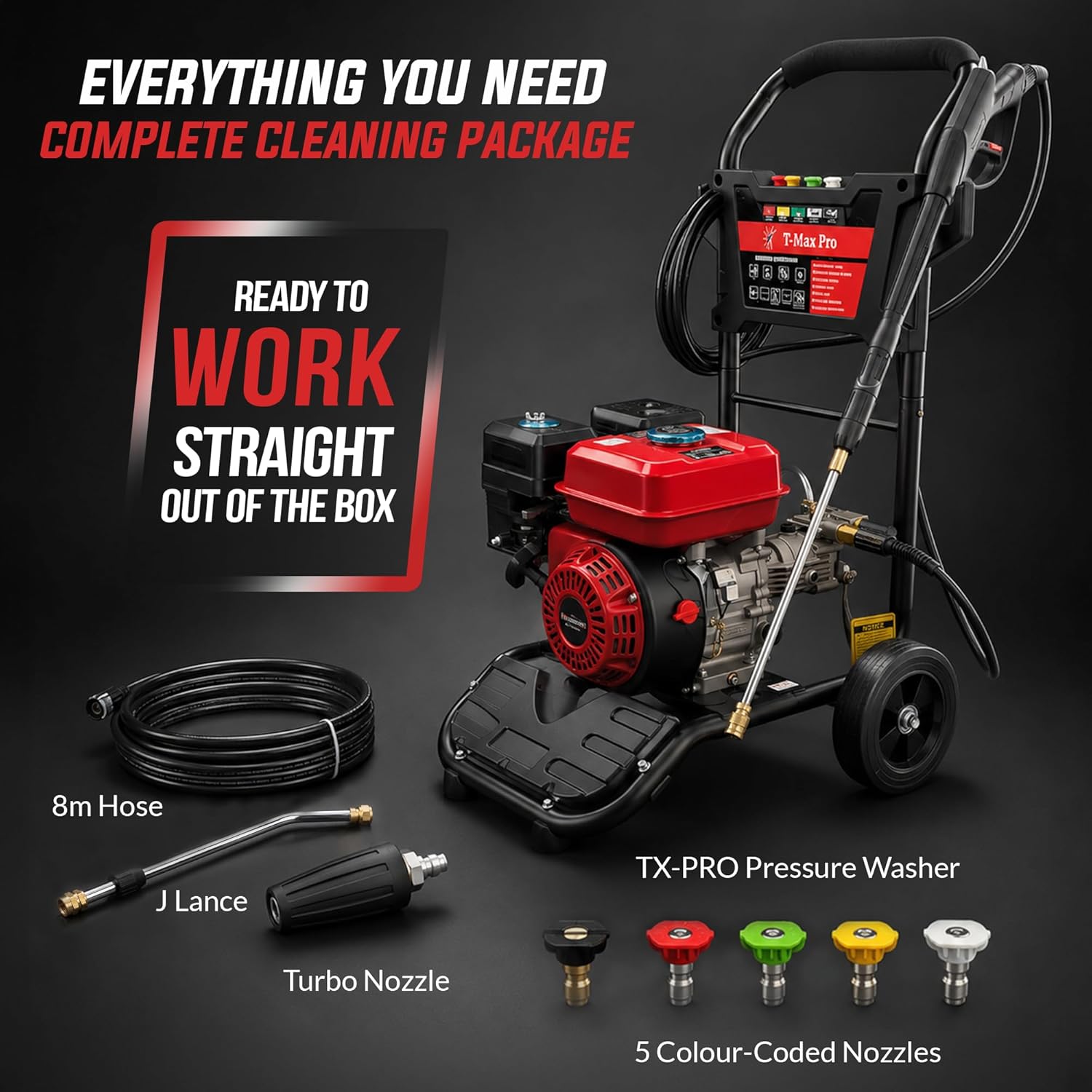 Dealourus – Nettoyeur haute pression 8,0 HP – grandes roues – démarrage facile – usage intensif