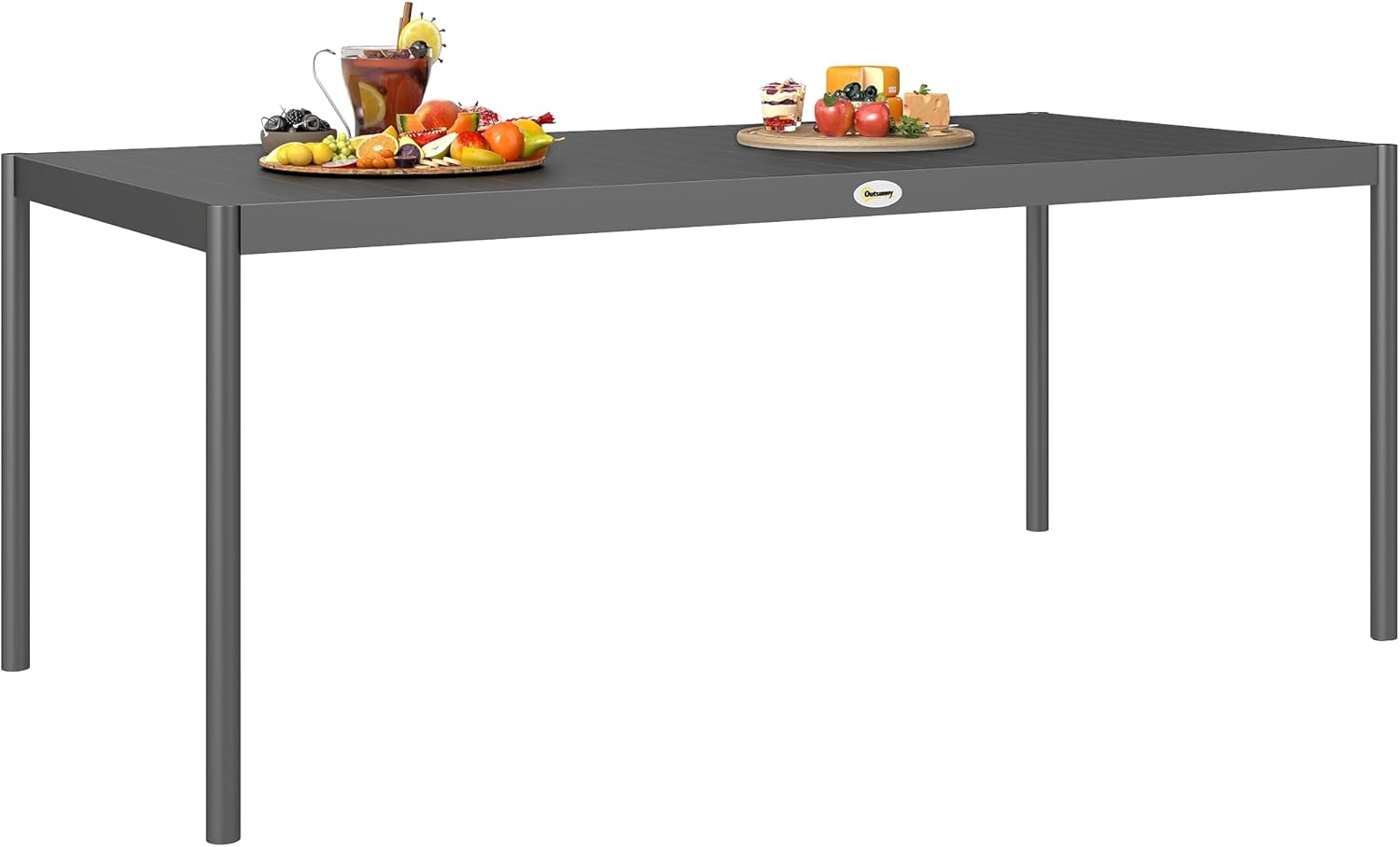 Outsunny - Table de jardin 8 personnes - acier, plateau lattes, anti-rouille, gris foncé